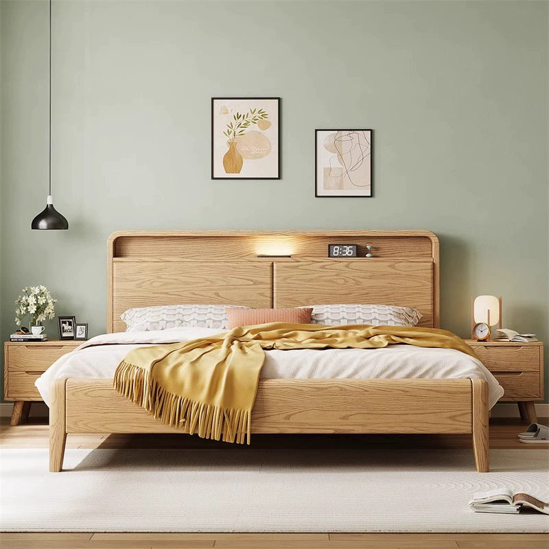 Light Oak Upholstered Simple Platform Bed